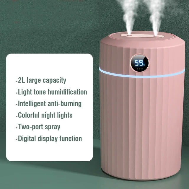 2L Double Nozzle Air Humidifier LCD Essential Oil Aroma Diffuser Ultrasonic Aromatherapy Diffuser