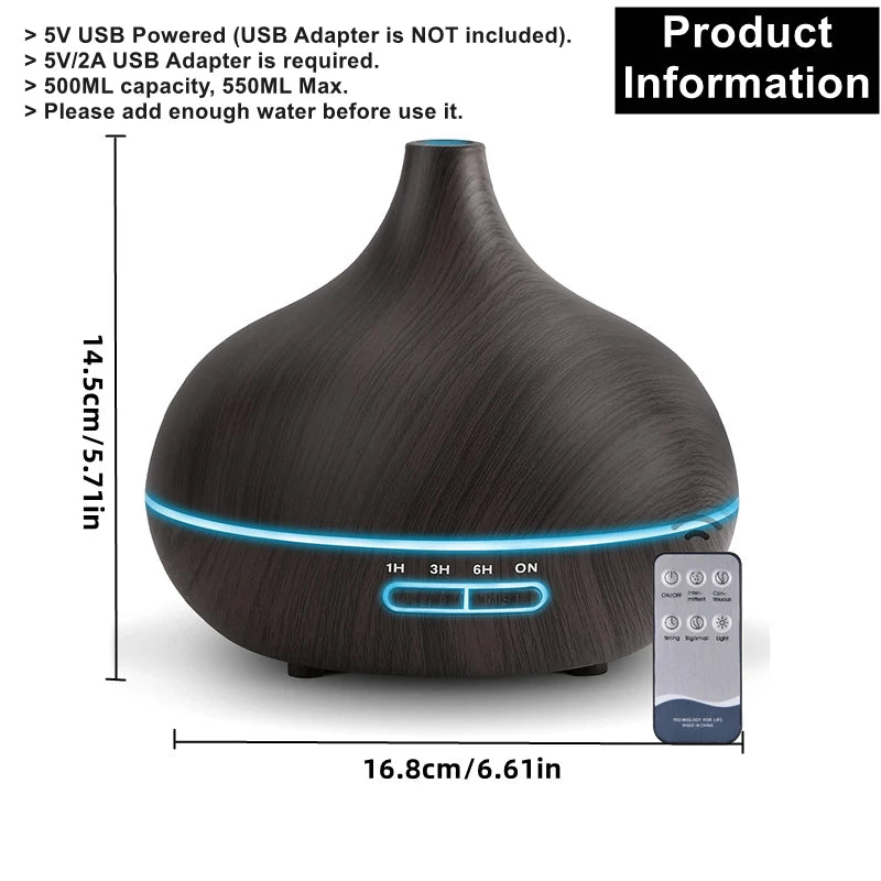 Wood Color Aroma Diffuser with 7 Color LED Lights & Remote Control