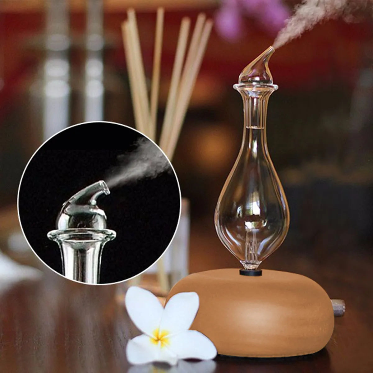 Glass Reservoir Nebulizing Essential Oil Diffuser with LED Light