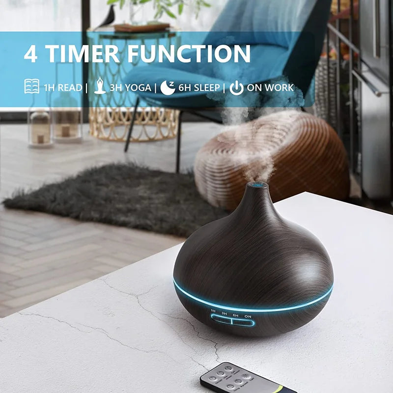 Wood Color Aroma Diffuser with 7 Color LED Lights & Remote Control