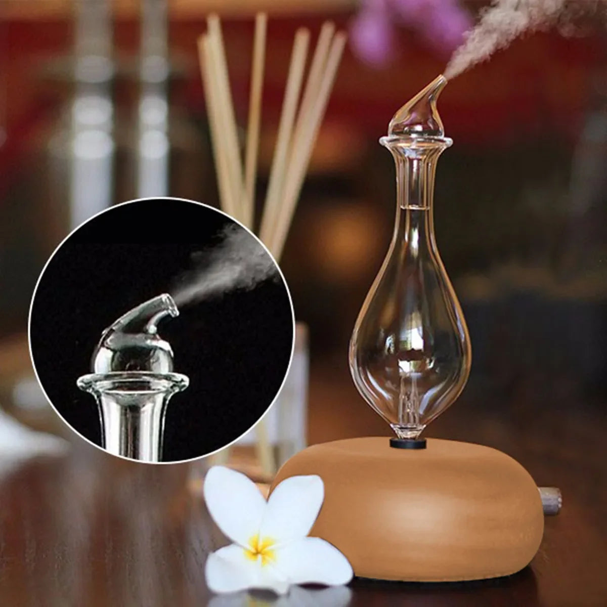 Glass Reservoir Nebulizing Essential Oil Diffuser with LED Light