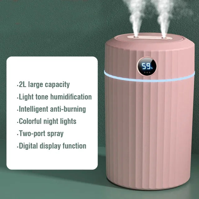 2L Double Nozzle Air Humidifier LCD Essential Oil Aroma Diffuser Ultrasonic Aromatherapy Diffuser