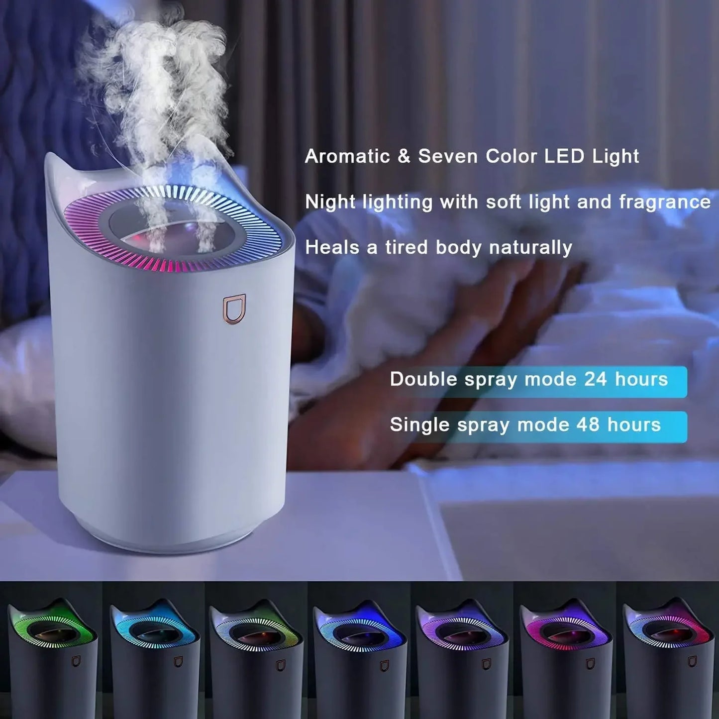 3L Air Humidifier Essential Oil Aroma Diffuser Double Nozzle With Coloful LED Light Ultrasonic Humidifiers Aromatherapy Diffuser