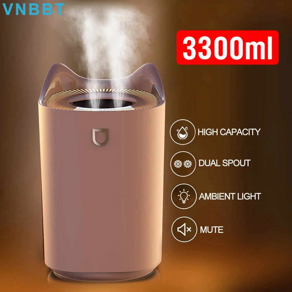 3L Air Humidifier Essential Oil Aroma Diffuser Double Nozzle With Coloful LED Light Ultrasonic Humidifiers Aromatherapy Diffuser