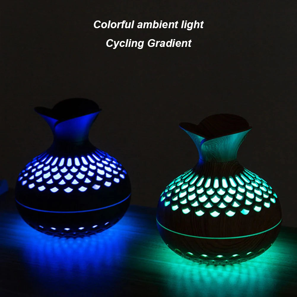 Wood Grain Flower Humidifier with Colorful Night Light