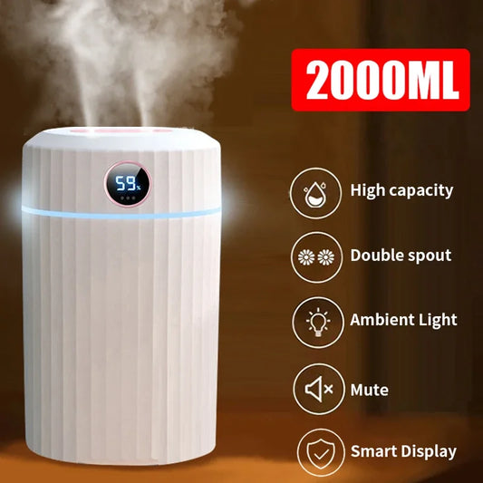 2L Double Nozzle Air Humidifier LCD Essential Oil Aroma Diffuser Ultrasonic Aromatherapy Diffuser