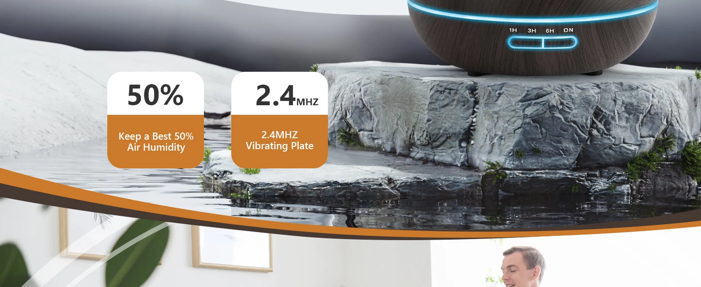 Wood Color Aroma Diffuser with 7 Color LED Lights & Remote Control