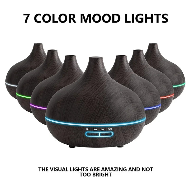 Wood Color Aroma Diffuser with 7 Color LED Lights & Remote Control