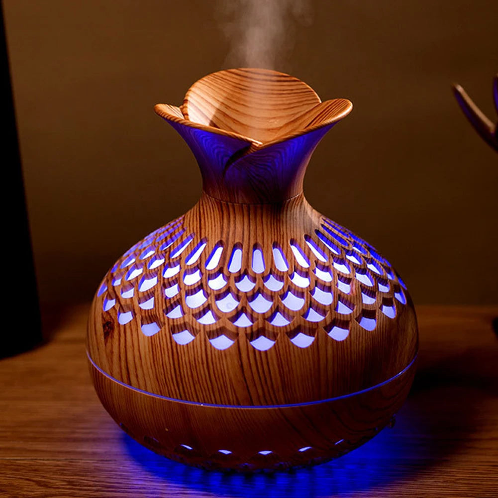 Wood Grain Flower Humidifier with Colorful Night Light