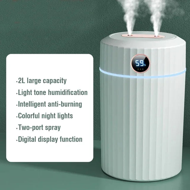 2L Double Nozzle Air Humidifier LCD Essential Oil Aroma Diffuser Ultrasonic Aromatherapy Diffuser