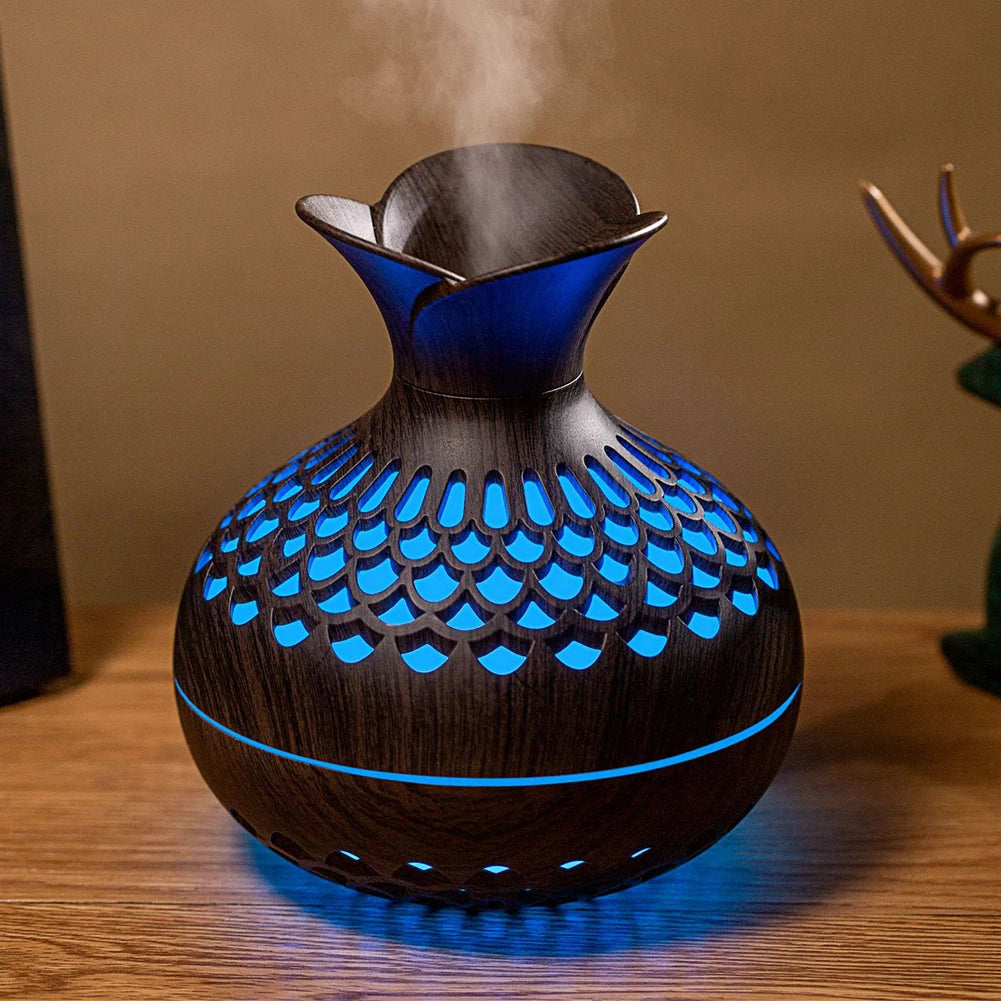Wood Grain Flower Humidifier with Colorful Night Light